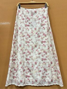 RIHOAS Pink Rose Floral A-Line Skirt on Cream